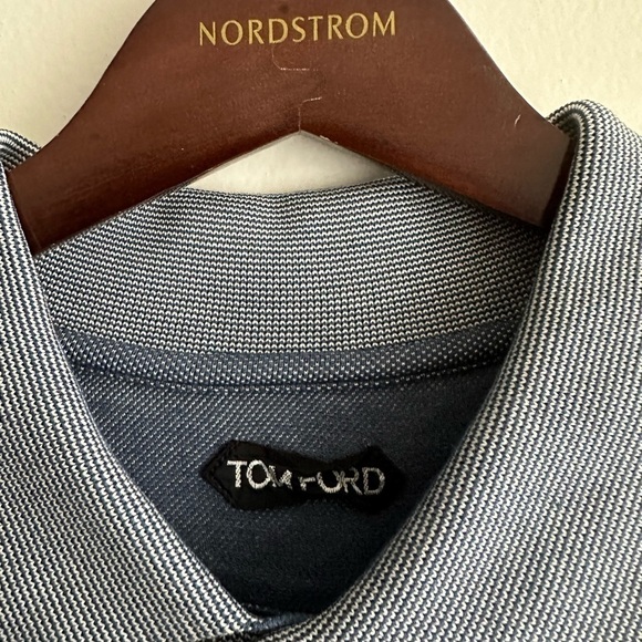 Tom Ford Contrast Collar Blue Silk Polo - Picture 2 of 7